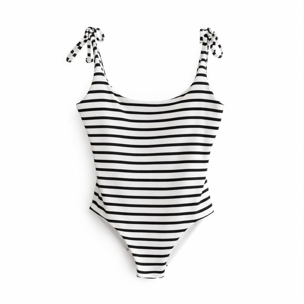 & Other Stories Ribbed Tie Shoulder One Piece Swimsuit Striped US 10 NWT - Picture 2 of 6